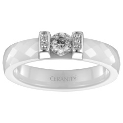 Bague Femme carador Céramique blanche facettée avec oxydes de zirconium