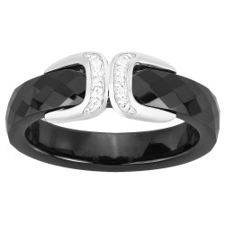 Bague Femme Carador en céramique noire facettée avec oxydes de zirconium