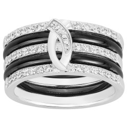 Bague Femme Carador en céramique noire et argent sertie d'oxydes de zirconium