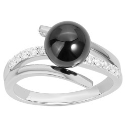 Bague Femme Carador en argent avec oxydes de zirconium et perle en céramique noire