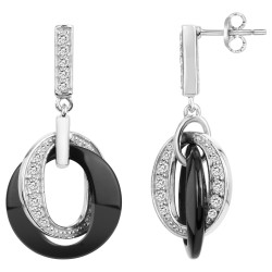 Boucles d'oreilles pendantes femme carador en argent avec oxydes de zirconium et céramique noire