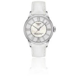 MONTRE FEMME TISSOT CHEMIN DES TOURELLES AUTOMATIQUE BRACELET CUIR BLANC