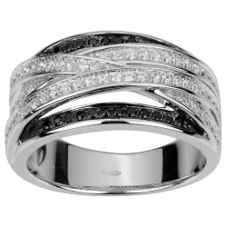 Bague Femme Carador en argent multi rangs avec oxydes de zirconium noirs et blancs