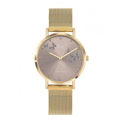 MONTRE GO GIRL ONLY BRACELET MILANAIS DORE CADRAN ROSE  AVEC PAPILLONS