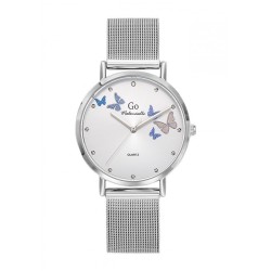 MONTRE GO GIRL ONLY BRACELET MILANAIS  CADRAN GRIS ARGENTE AVEC PAPILLONS COLORES