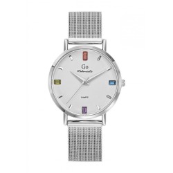 MONTRE GO GIRL ONLY BRACELET MILANAIS ARGENTE CADRAN GRIS ARGENTE AVEC INDEX PIERRES COLOREES