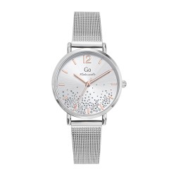 MONTRE GO GIRL ONLY BRACELET MILANAIS ARGENTE CADRAN ARGENTE AVEC STRASS ET INDEX DORE ROSE