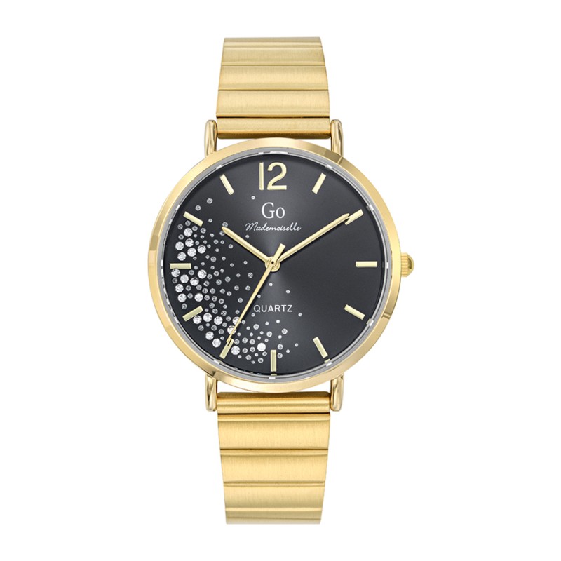 Montre Minimaliste Femme PINDOWS - Boîtier Doré, Bracelet Cuir Noir, Quartz (étanche 30m)