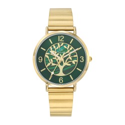 MONTRE GO GIRL ONLY BRACELET ACIER DORE CADRAN VERT AVEC ARBRE DE VIE DORE