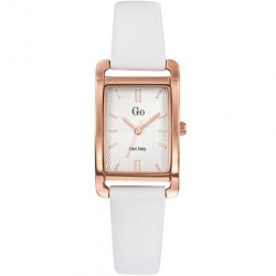 MONTRE GO GIRL ONLY BRACELET CUIR BLANC BOITIER BOITIER RECTANGLE DORE ROSE