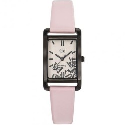 MONTRE GO GIRL ONLY BRACELET CUIR ROSE BOITIER RECTANGLE NOIR CADRAN PAPILLONS