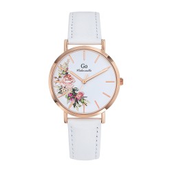 MONTRE GO GIRL ONLY BRACELET CUIR BLANC CADRAN BLANC AVEC FLEURS