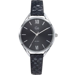 MONTRE GO GIRL ONLY BRACELET CUIR NOIR EFFET PEAU DE SERPENT BOITIER ROND ARGENTE CADRAN NOIR