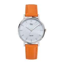 MONTRE GO GIRL ONLY BRACELET CUIR ORANGE BOITIER ARGENTE CADRAN BLANC NACRE