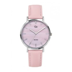 MONTRE GO GIRL ONLY BRACELET CUIR ROSE PASTEL BOITIER ARGENTE CADRAN ROSE