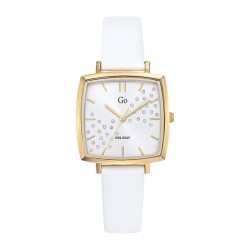 MONTRE GO GIRL ONLY BRACELET CUIR BLANC BOITIER CARRE DORE CADRAN BLANC AVEC STRASS