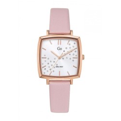 MONTRE GO GIRL ONLY BRACELET CUIR ROSE BOITIER CARRE DORE ROSE CADRAN BLANC AVEC STRASS