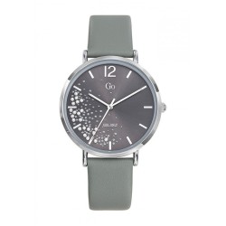 MONTRE GO GIRL ONLY BRACELET CUIR GRIS BOITIER ARGENTE CADRAN GRIS AVEC STRASS