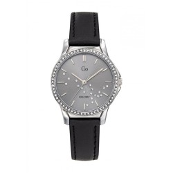 MONTRE GO GIRL ONLY BRACELET CUIR NOIR BOITIER ARGENTE ET STRASSCADRAN GRIS AVEC STRASS