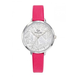 MONTRE GO MADEMOISELLE BRACELET CUIR ROSE CADRAN GRIS MOTIF FEUILLES