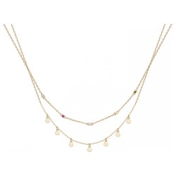 Collier fantaisie doubles chaînes femme carador en plaqué or avec oxydes de zirconium et pampilles suspendues