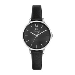 MONTRE GO MADEMOISELLE BRACELET CUIR NOIR BOITIER ARGENTE CADRAN NOIR