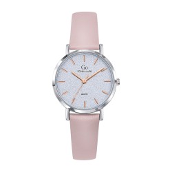 MONTRE  GO GIRL ONLY BRACELET CUIR VIEUX ROSE BOITIER ARGENTE CADRAN ARGENTE PAILLETE