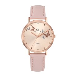 MONTRE  GO MADEMOISELLE BRACELET CUIR ROSE AVEC SURPIQURES BOITIER DORE ROSE CADRAN AVEC PAPILLONS