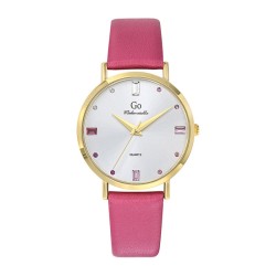 MONTRE GO MADEMOISELLE BRACELET CUIR ROSE  CADRAN AVEC CRISTAUX COLORES