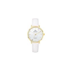 MONTRE GO MADEMOISELLE BRACELET CUIR BLANC AVEC SURPIQURES CADRAN BLANC