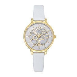 MONTRE GO MADEMOISELLE BRACELET CUIR BLANC  CADRAN BLANC AVEC ARBRE DE VIE DORE