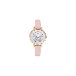 MONTRE GO MADEMOISELLE BRACELET CUIR ROSE BOITIER DORE ROSE CADRAN NACRE AVEC PAPILLON ARGENTE