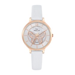 MONTRE GO MADEMOISELLE BRACELET CUIR BLANC BOITIER DORE ROSE CADRAN NACRE AVEC PAPILLON DORE ROSE