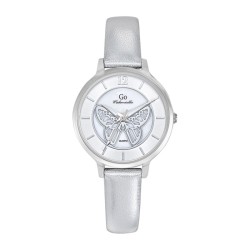 MONTRE GO MADEMOISELLE BRACELET CUIR GRIS ARGENTE BOITIER ARGENTE CADRAN NACRE AVEC PAPILLON ARGENTE