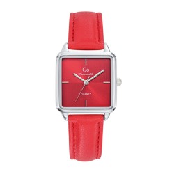 MONTRE  GO MADEMOISELLE BRACELET CUIR ROUGE AVEC SURPIQURES BOITIER CARRE ARGENTE CADRAN ROUGE