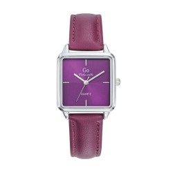 MONTRE  GO MADEMOISELLE BRACELET CUIR VIOLINE AVEC SURPIQURES BOITIER CARRE ARGENTE CADRAN VIOLET