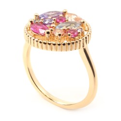 Bague fantaisie femme carador en plaqué or avec oxydes de zirconiums multicolores