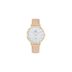 MONTRE GO MADEMOISELLE BRACELET CUIR ROSE AVEC SURPIQURES  BOITIER DORE CADRAN NACRE