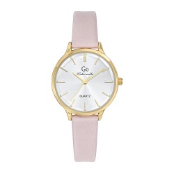 MONTRE GO MADEMOISELLE BRACELET CUIR ROSE   BOITIER DORE CADRAN ARGENTE