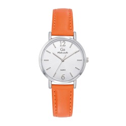 MONTRE GO MADEMOISELLE BRACELET CUIR ORANGE AVEC SURPIQURES  BOITIER ARGENTE