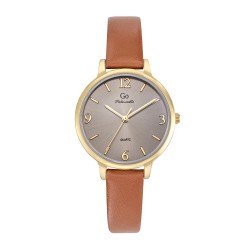 MONTRE GO MADEMOISELLE BRACELET CUIR MARRON  BOITIER DORE CADRAN MARRON