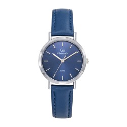 MONTRE GO MADEMOISELLE BRACELET CUIR BLEU AVEC SURPIQURES  BOITIER ARGENTE CADRAN BLEU