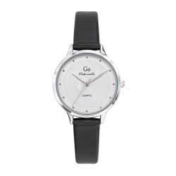 MONTRE GO MADEMOISELLE BRACELET CUIR NOIR   BOITIER ARGENTE