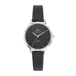 MONTRE GO MADEMOISELLE BRACELET CUIR NOIR   BOITIER ARGENTE CADRAN NOIR