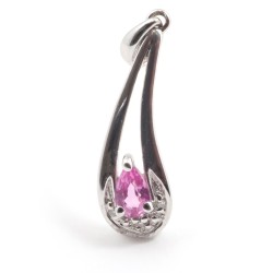 Pendentif femme carador en or blanc 750/000 avec saphir rose et diamants