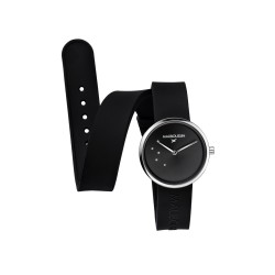 MONTRE FEMME MAUBOUSSIN L'HEURE VRAIE RONDE BRACELET DOUBLE TOUR SILICONE CADRAN NOIR