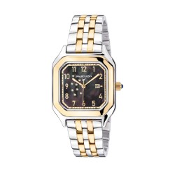 MONTRE FEMME MAUBOUSSIN BELO HORIZONTE CARRE CADRAN NACRE NOIRE EN ACIER BICOLORE