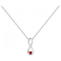 Collier fantaisie femme carador en argent avec oxydes  blancs et rouge motif infini