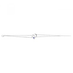 Bracelet femme fantaisie Carador double chaînes en argent  et spinelles bleu  et blanc motif coeurs entrelacés