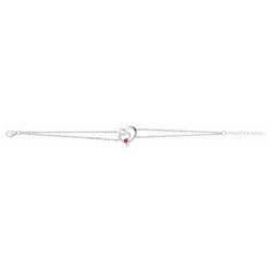 Bracelet femme fantaisie Carador  double chaînes en argent  et oxydes blancs et rouge motif coeurs entrelacés